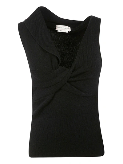 Shop Alexander Mcqueen Gathered Front Sleeveless Top In Black