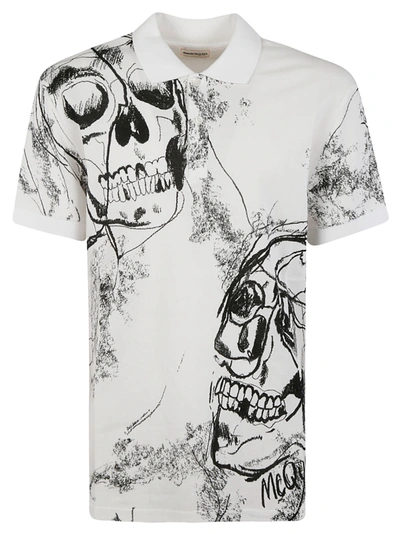 Shop Alexander Mcqueen Skull Printed Polo Shirt In White/mix