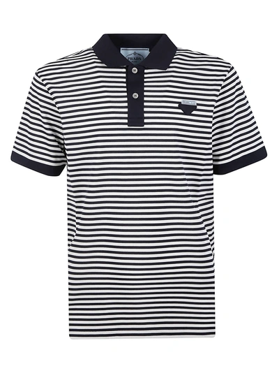 Shop Prada Striped Polo Shirt In Navy/white