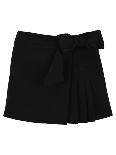 Shop Red Valentino Bow Detail Pleated Skirt In Black