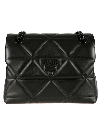 Shop Prada Logo Plaque Quilted Chain Shoulder Bag In Black