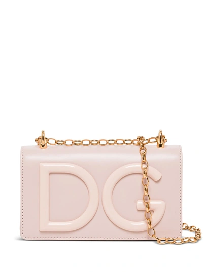 Shop Dolce & Gabbana Dg Girls Crossbody Bag In Leather With Logo In Pink