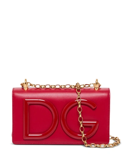 Shop Dolce & Gabbana Dg Girls Crossbody Bag In Leather With Logo In Red