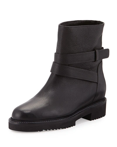 Vince Cagney Shearling Fur-lined Leather Moto Boot In Black