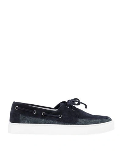 Shop Stefano Bonfiglioli Man Loafers Midnight Blue Size 12 Soft Leather, Textile Fibers