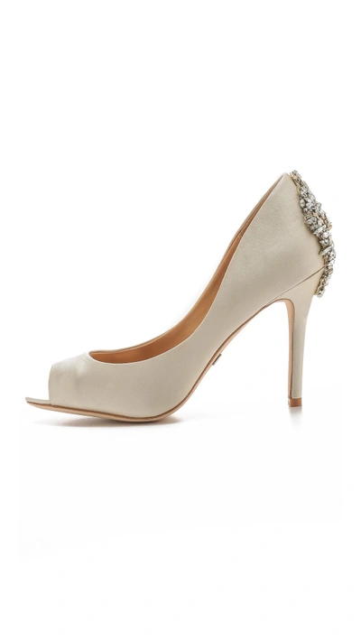 Shop Badgley Mischka Madina Peep Toe Jeweled Pumps In Ivory