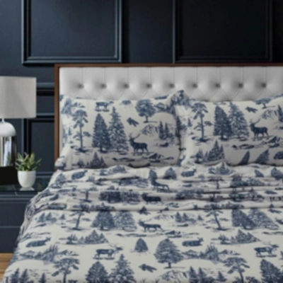 Shop Tribeca Living Mountain Toile Heavyweight Flannel King Sheet Set In Navy Blue