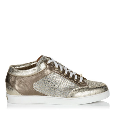 Shop Jimmy Choo Miami Champagne Glitter Fabric And Suede Trainers