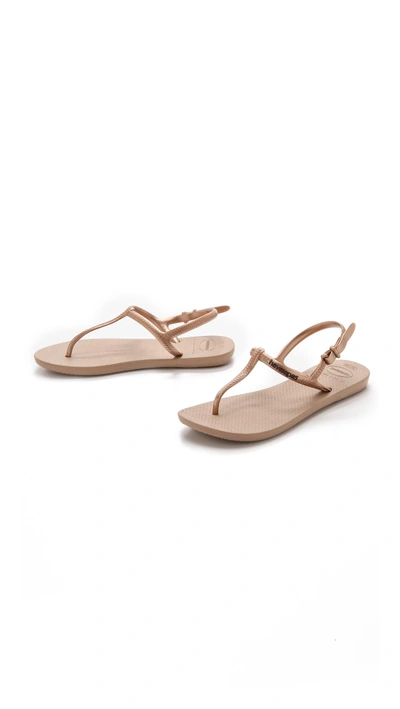 Shop Havaianas Freedom T-strap Sandals In Rose Gold