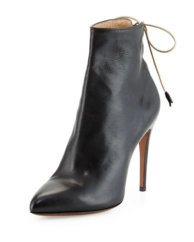 Valentina Carrano Marion Laced-back Leather Bootie In Black