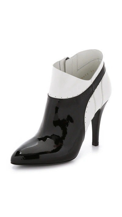 Maison Margiela 100mm Patent Leather Ankle Boots In Black/white