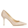 Jimmy Choo Agnes Nude Pearlised Printed Leather Pointy Toe Pumps