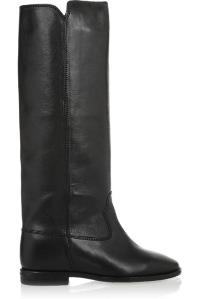 Shop Isabel Marant Étoile Chess Leather Concealed Wedge Knee Boots In Black