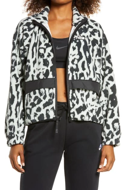 Nike Sherpa Animal Print Jacket In Black/white In Dk Smoke Grey/ Black/  White | ModeSens