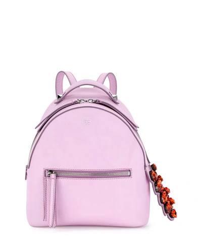 Fendi Leather Backpack W/ Crystal Tail Detail, Pink In Light Pink