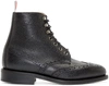 THOM BROWNE Black Leather Brogue Ankle Boots