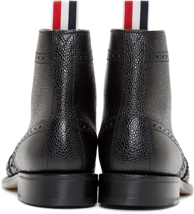 Shop Thom Browne Black Leather Brogue Ankle Boots
