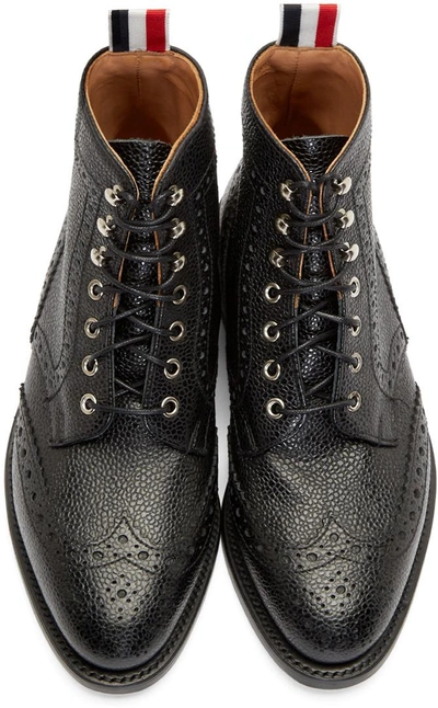 Shop Thom Browne Black Leather Brogue Ankle Boots