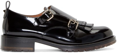 Shop Valentino Black Monk Strap Formal Loafers