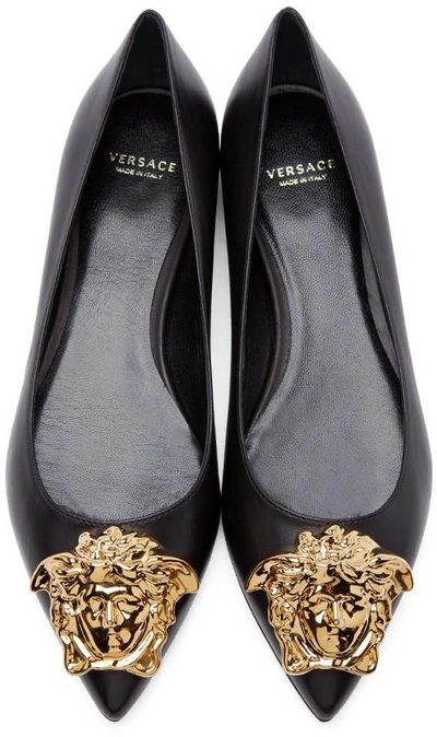 Shop Versace Black Medusa Ballet Flats