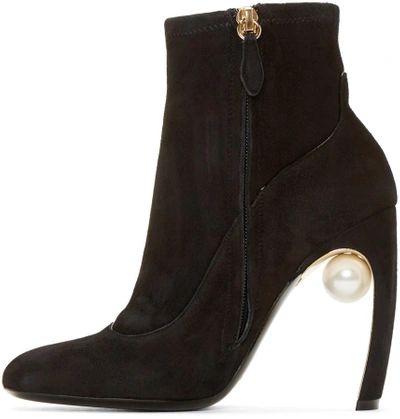 Shop Nicholas Kirkwood Black Stretch Suede Maeva Pearl Ankle Boots