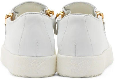 Shop Giuseppe Zanotti White Logo Slip-on Sneakers