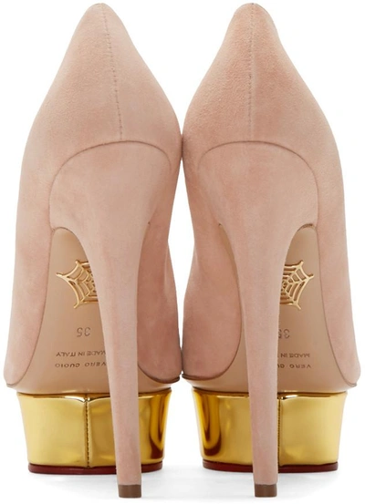 Shop Charlotte Olympia Blush Suede Platform Dolly Pumps