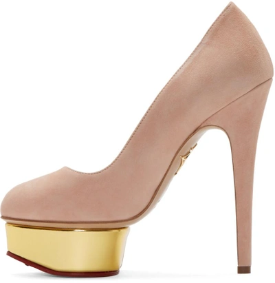 Shop Charlotte Olympia Blush Suede Platform Dolly Pumps