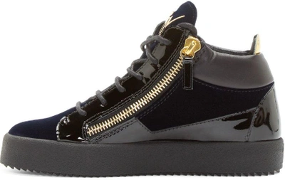 Shop Giuseppe Zanotti Navy Velvet Mid-top Veronica Sneakers