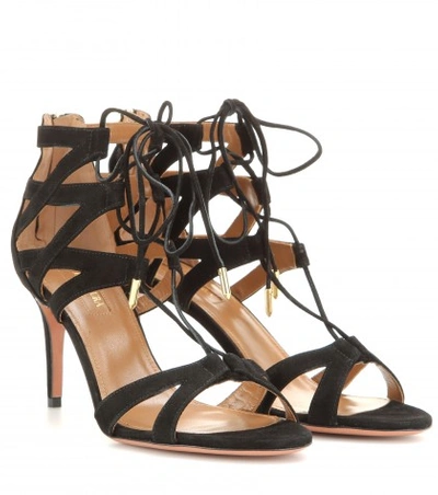 Aquazzura Beverly Hills Suede Lace-up Sandals In Black