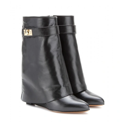 Shop Givenchy Leather Wedge Calf Boots In Llack