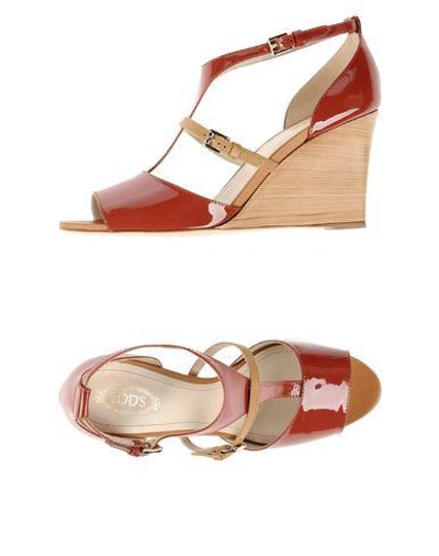 Shop Tod's Sandals In Brick Red