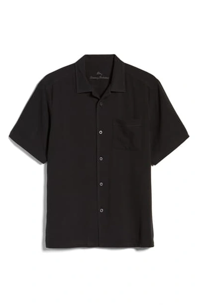Shop Tommy Bahama Herringbone Short Sleeve Silk Button-up Camp Shirt In Turkish Sea