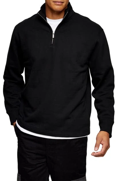 Shop Topman Quarter-zip Cotton Blend Sweatshirt In Black