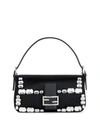 Fendi Black Satin Crystal Embellished Baguette Shoulder Bag