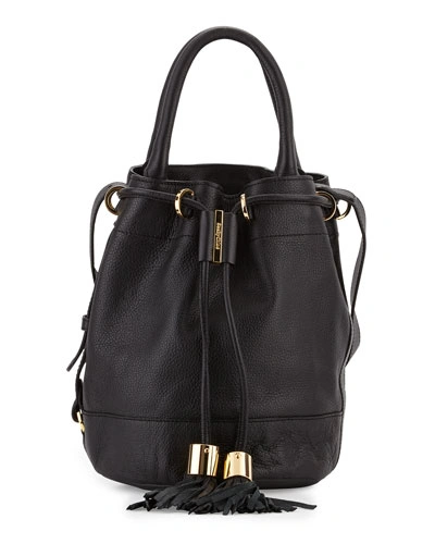 See By Chloé 'vicki' Small Python Embossed Leather Bucket Bag In Black