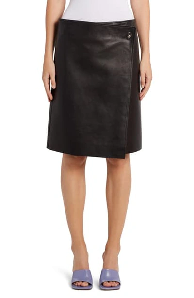 Shop Bottega Veneta Plonge Leather Wrap Skirt In 1000 Black