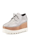 STELLA MCCARTNEY TEXTURED FAUX-LEATHER WEDGE OXFORD, SILVER