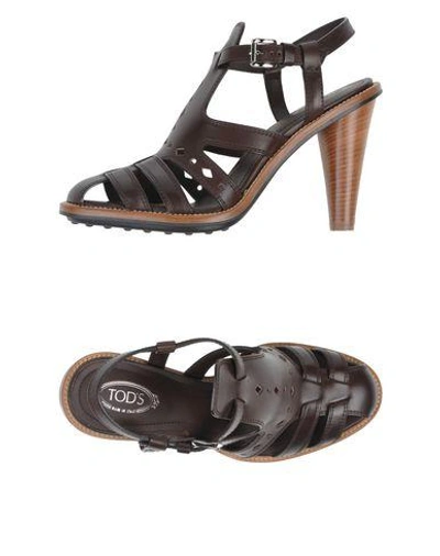 Shop Tod's Sandals In Dark Brown