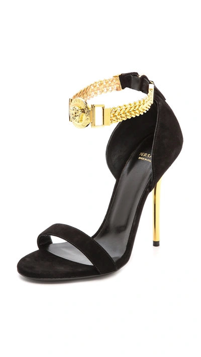 Versace Chain Strap Sandals In Black