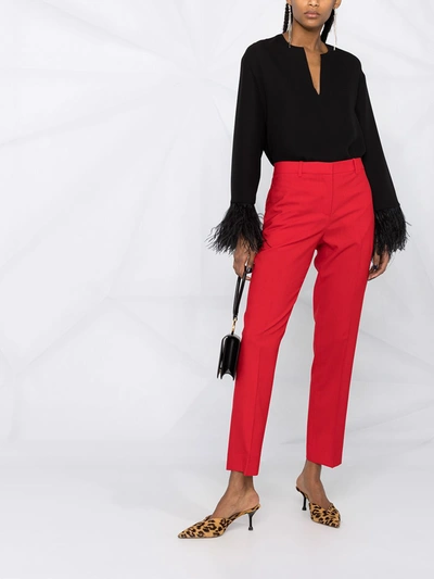 Shop Valentino Silk Feathered Top In Black