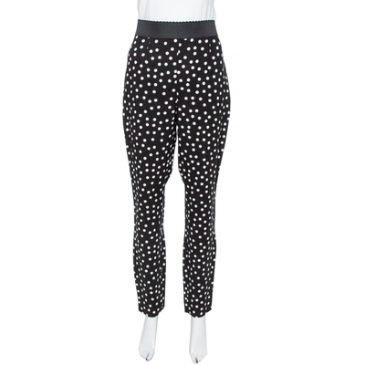 Pre-owned Dolce & Gabbana Monochrome Polka Dotted Crepe Trousers L In Black