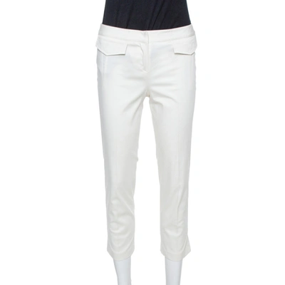 Pre-owned Dior Boutique Off White Stretch Cotton Cropped Pants S