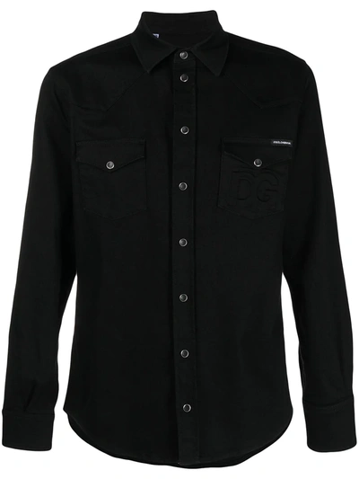 Shop Dolce & Gabbana Logo-embossed Denim Shirt In Black