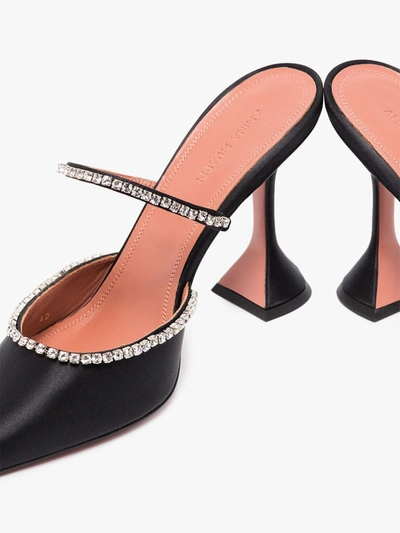 Shop Amina Muaddi Black Gilda 95 Crystal Satin Mules