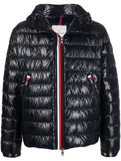 Shop Moncler Wet-look Padded Logo Patch Jacket In Blue