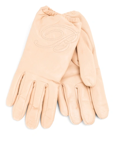 Shop Blumarine Beige Leather Gloves