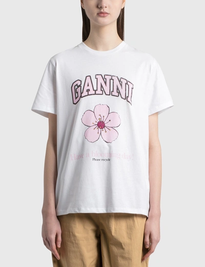 Shop Ganni Cherry Blossom Basic Cotton Jersey T-shirt In White
