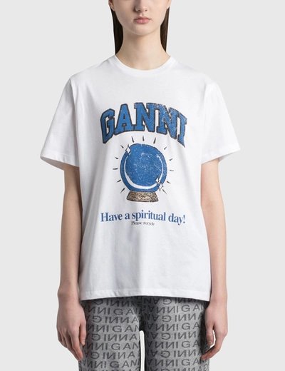 Shop Ganni Crystal Ball Basic Cotton Jersey T-shirt In White