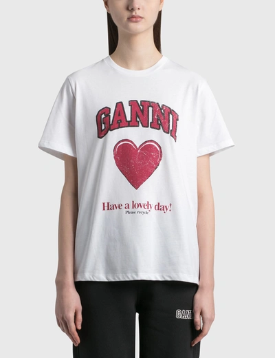Shop Ganni Heart Basic Cotton Jersey T-shirt In White